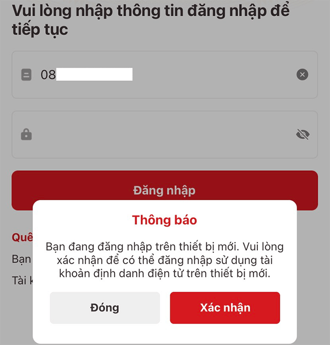 cach dang nhap vneid khi mat dien thoai
