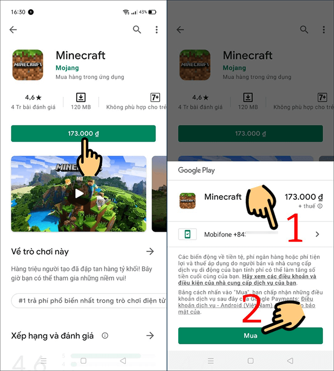 thanh toan google play bang mobifone