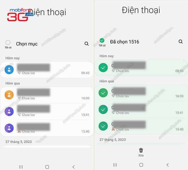 xoa lich su cuoc goi tren sim mobifone